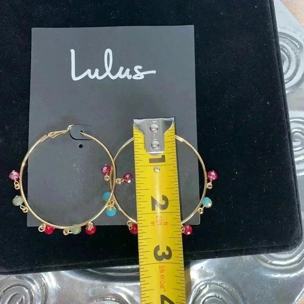 Lulus gold tone hoops with multi colored accents - Picture 5 of 5